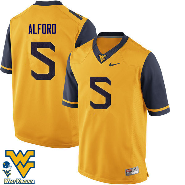 NCAA Men's Mario Alford West Virginia Mountaineers Gold #5 Nike Stitched Football College Authentic Jersey UG23U63VV